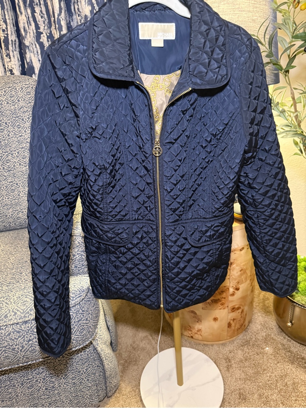 MICHAEL Michael Kors Quilted Navy Full-Zip Bomber Jacket